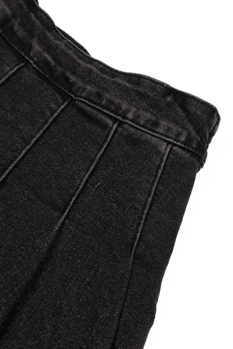 Pleated Denim Mini Skirt