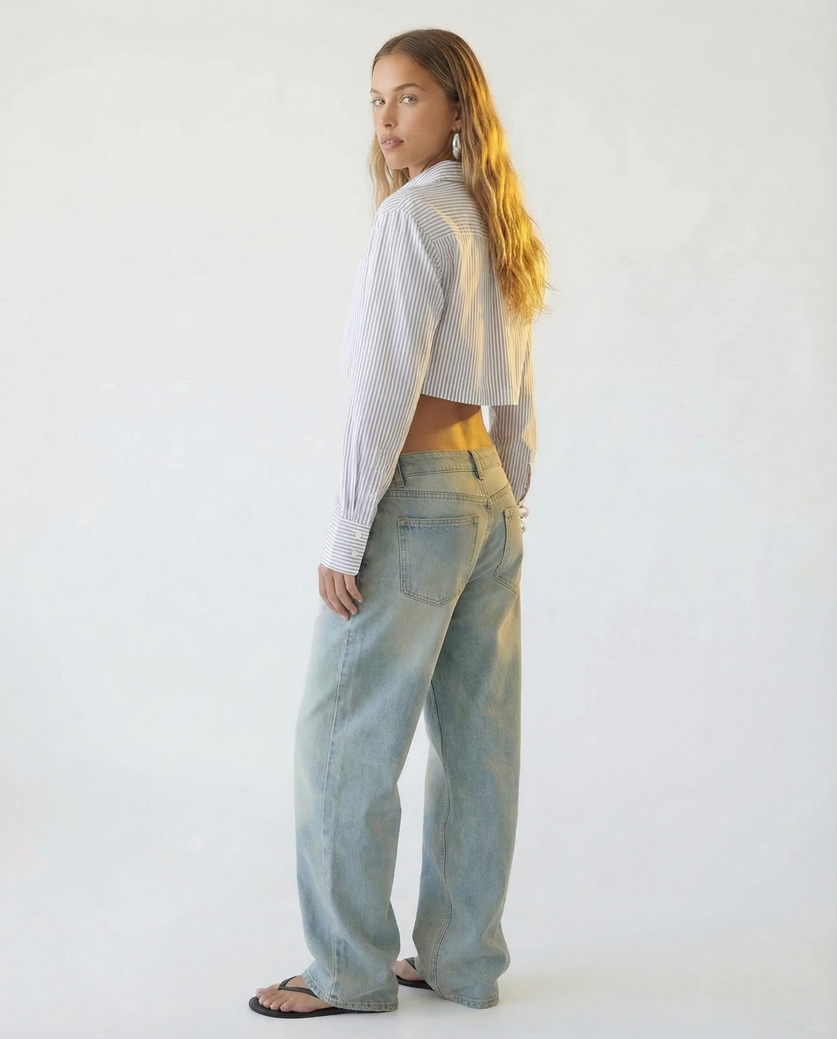 Striped Cropped Button Front Shirt