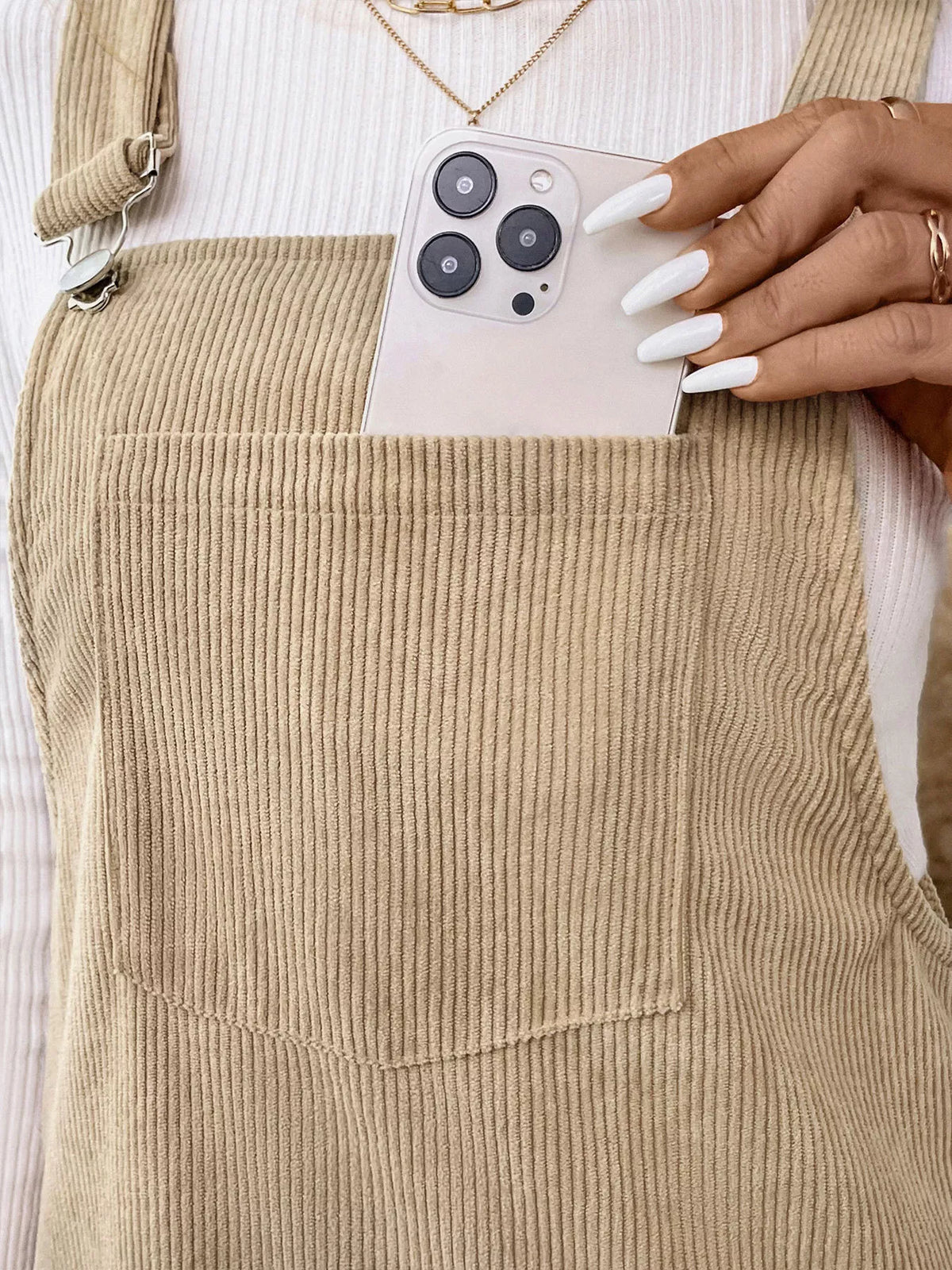 Casual Corduroy Overall Dress