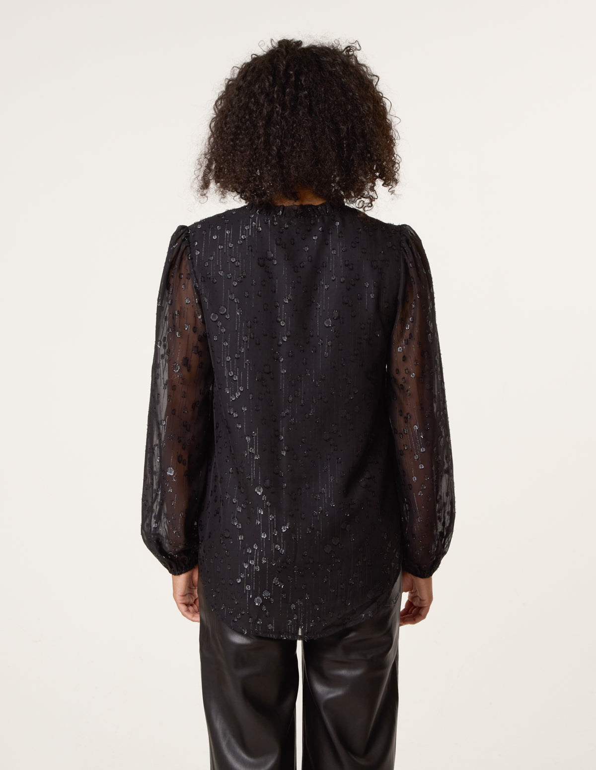 Jacquard Button And Tie Front Blouse