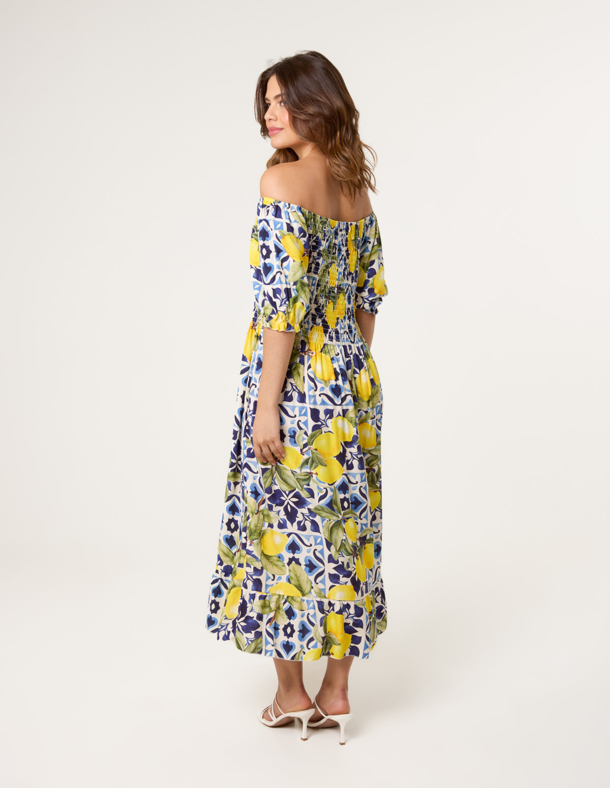 Lemon Print Milkmaid Dress