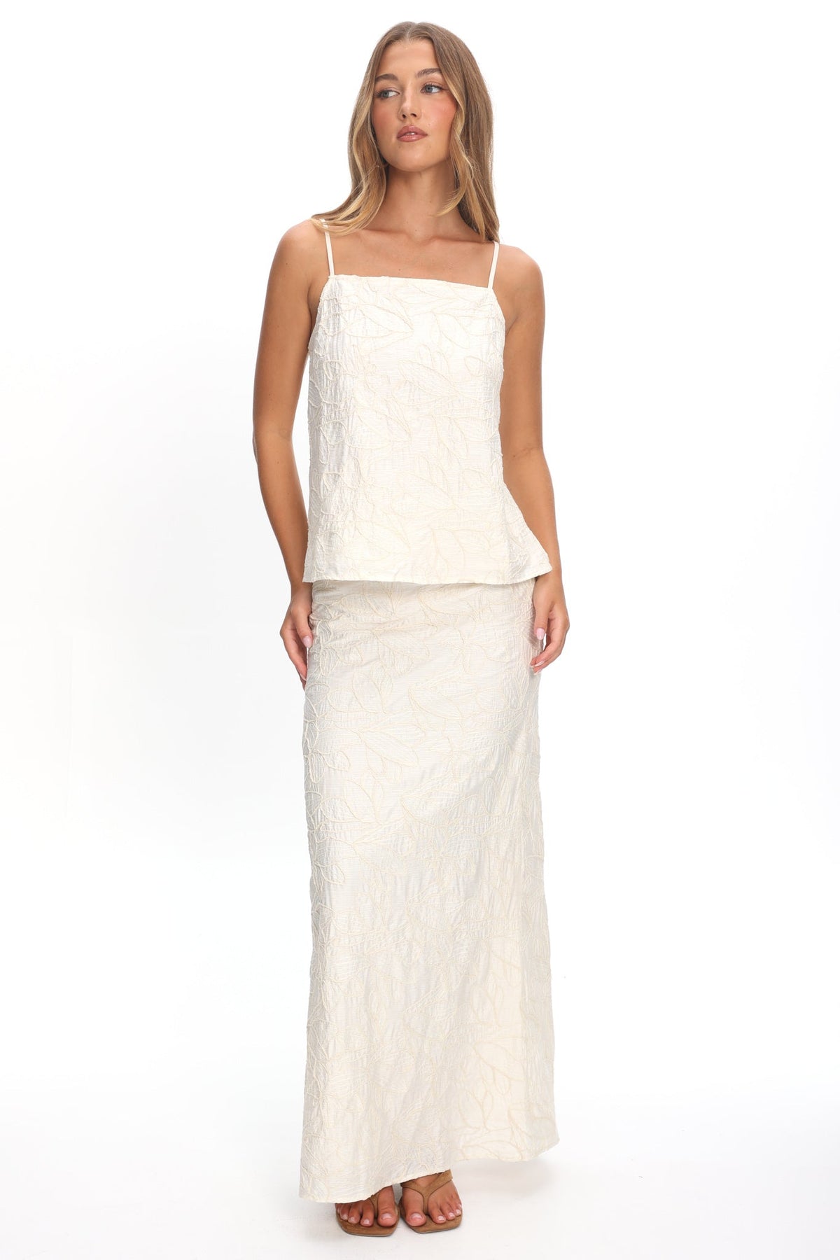 Alondra Textured Maxi Skirt Oatmeal