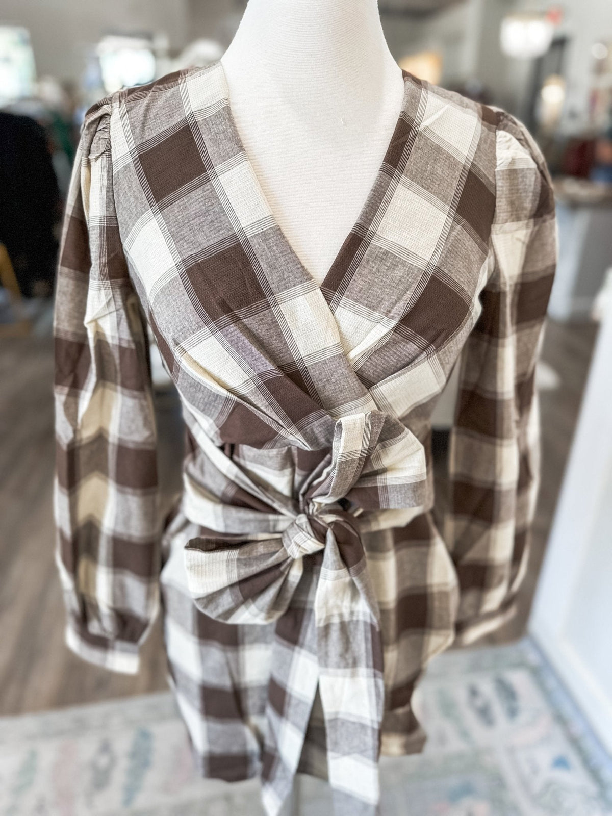 Brown Fireside Plaid Tie Mini Dress