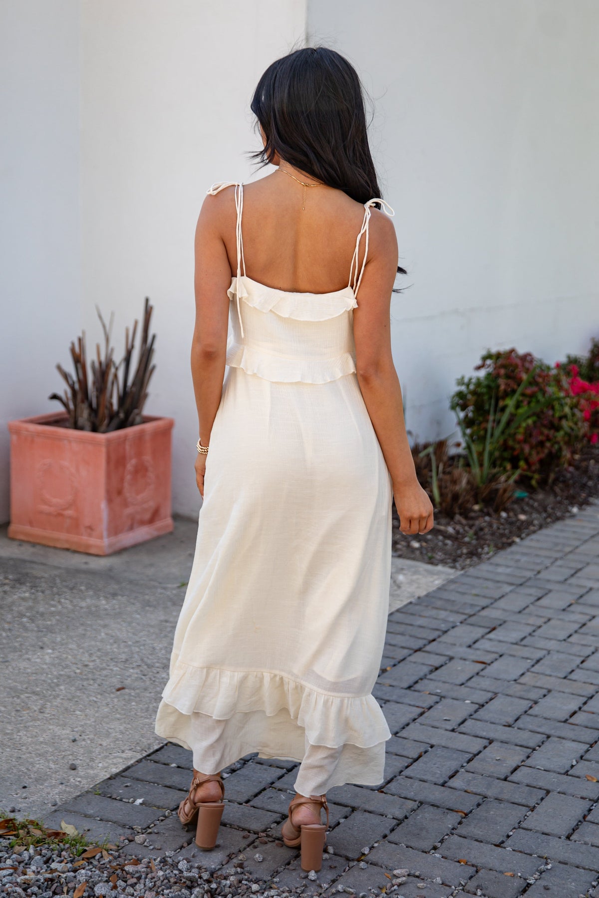 FINAL SALE - Always Invited Cream Ruffle Midi Dress