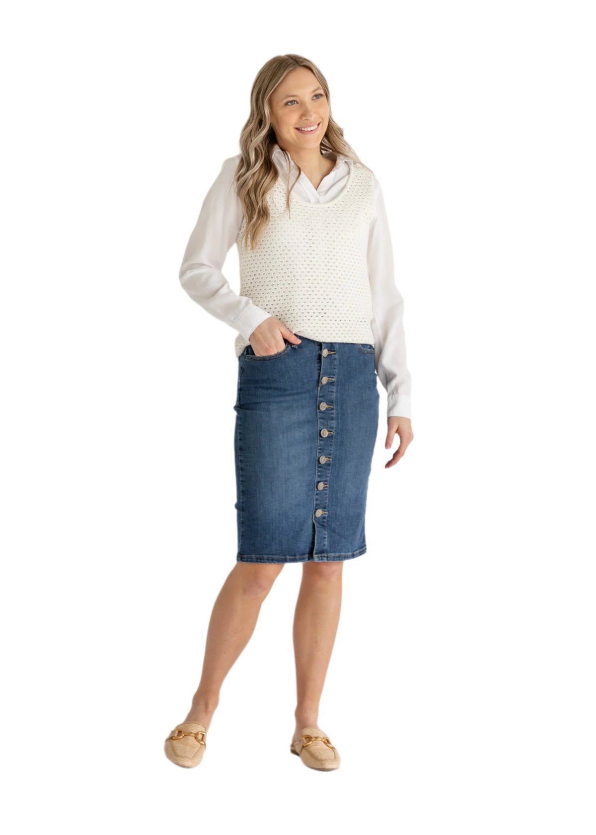 Zana Front Button Denim Midi Skirt - FINAL SALE
