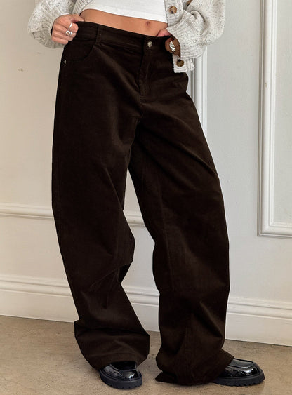 Kenza Wide Leg Corduroy Trousers Brown