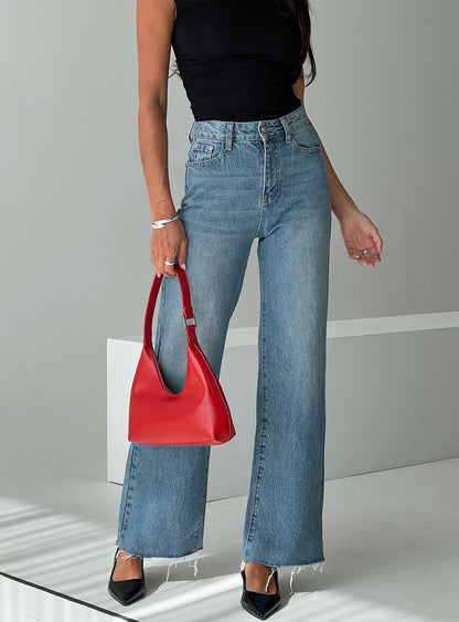 Henesey High Rise Straight Leg Jeans Mid Blue Wash