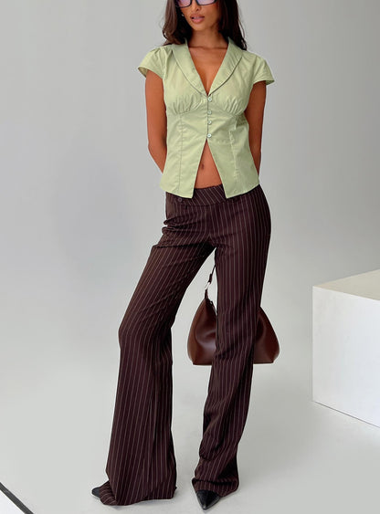 Kinkirk Flared Trousers Brown Pinstripe