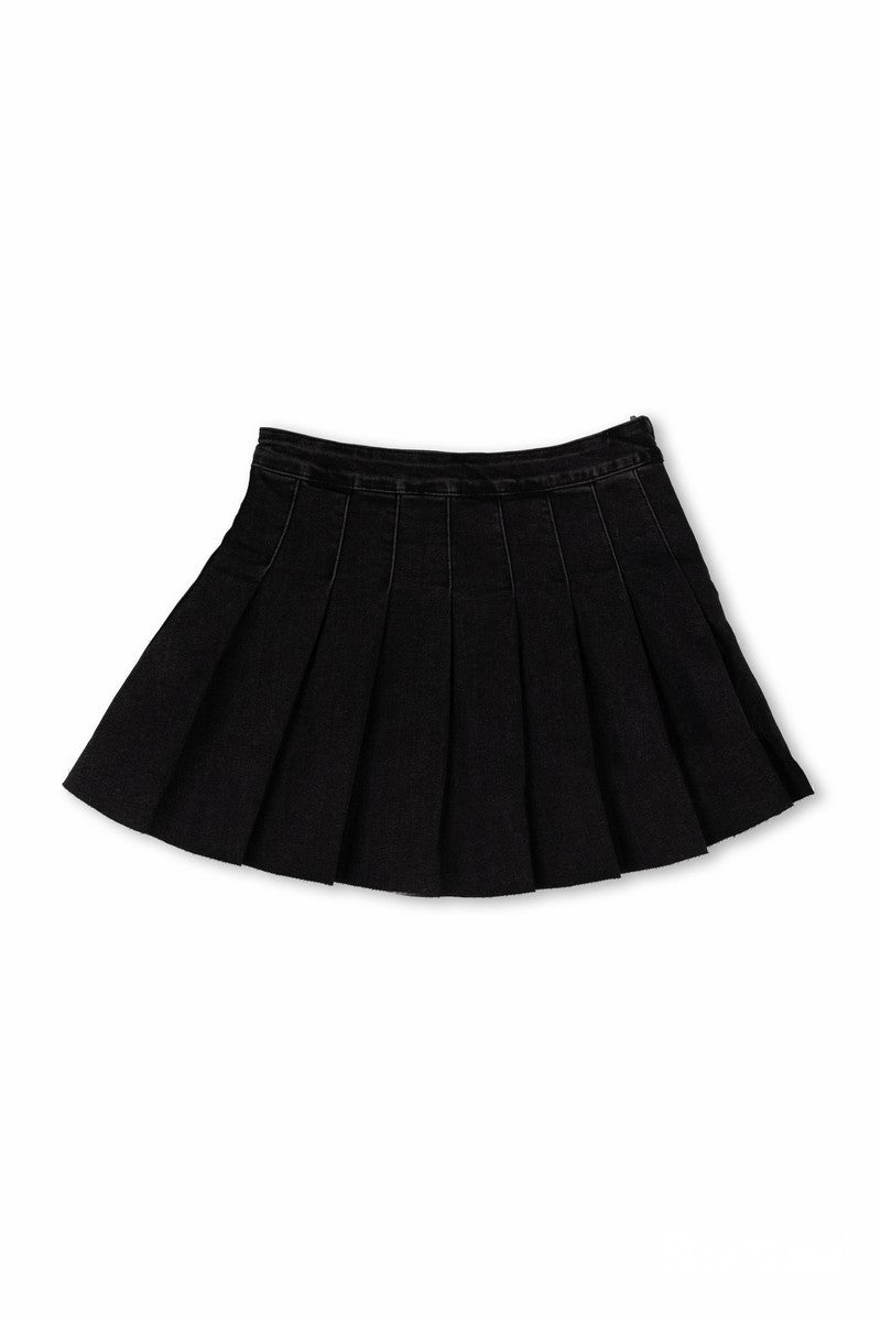 Pleated Denim Mini Skirt