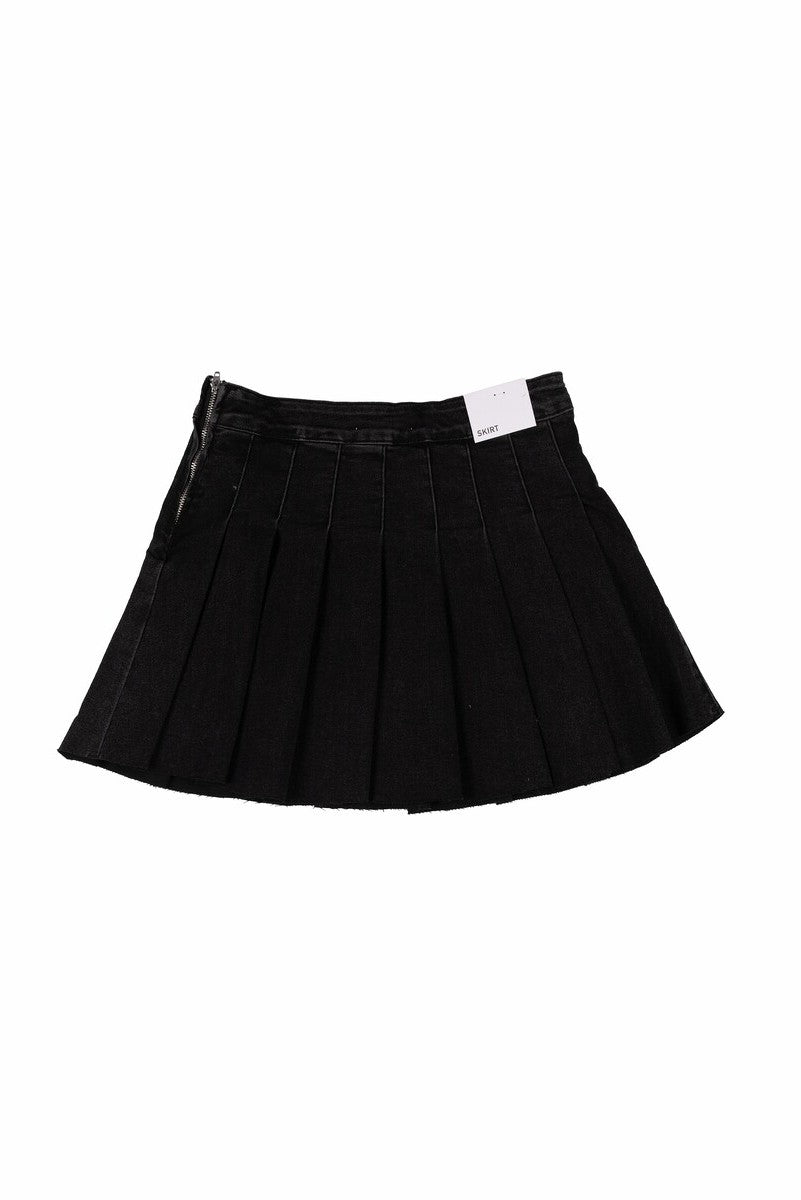 Pleated Denim Mini Skirt
