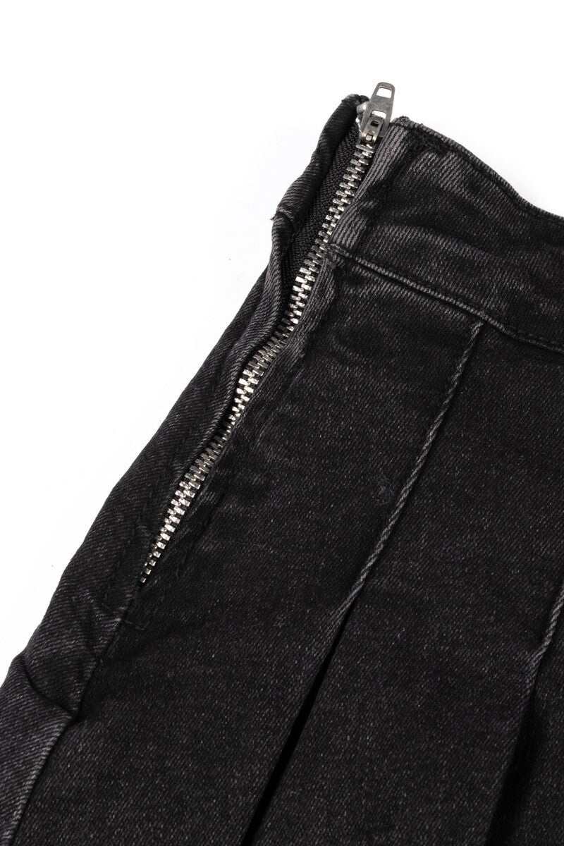 Pleated Denim Mini Skirt