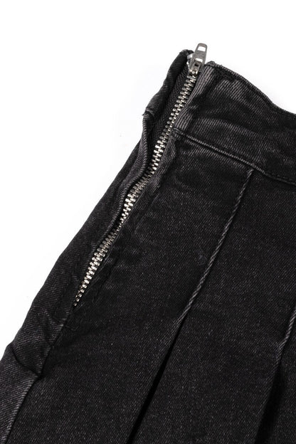 Pleated Denim Mini Skirt