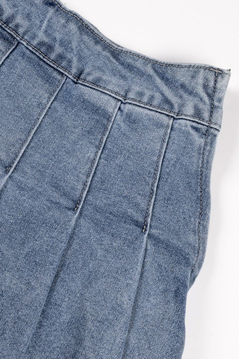 Pleated Denim Mini Skirt