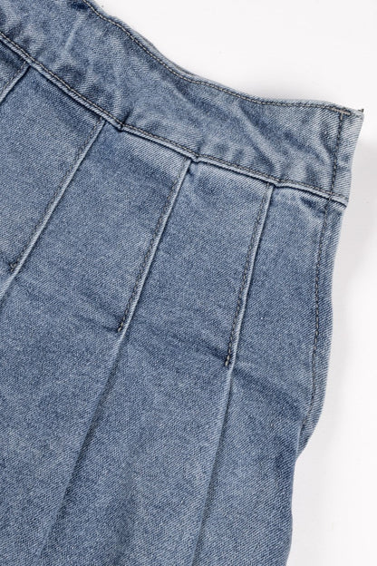 Pleated Denim Mini Skirt