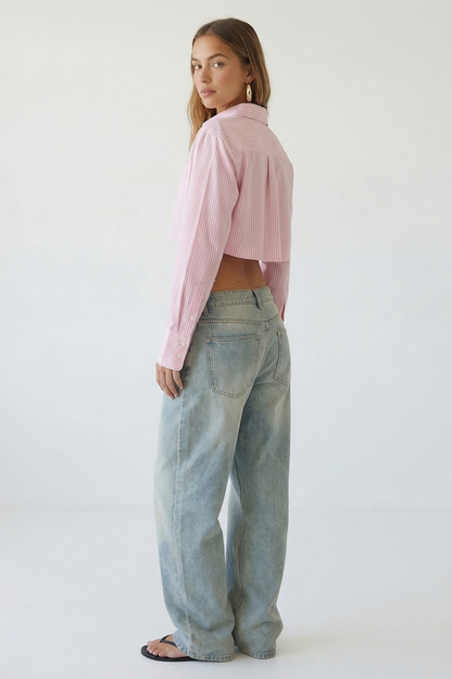 Striped Cropped Button Front Shirt