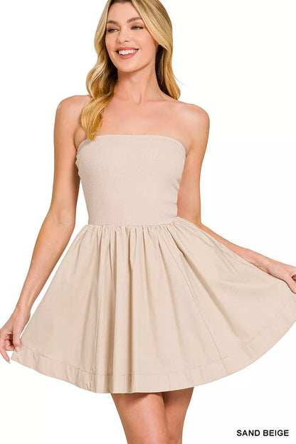 Zenana Combined Knit Tube Top Flare Mini Dress