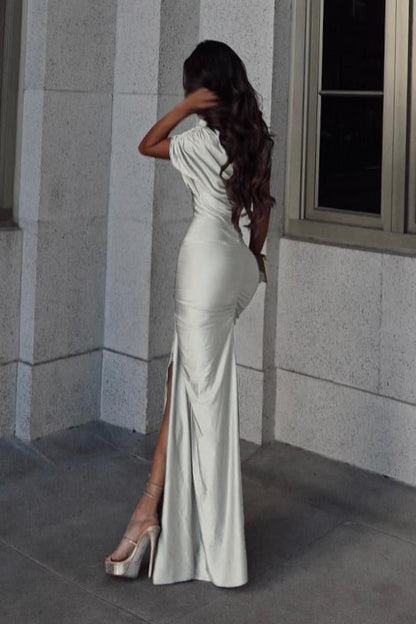 Solid Ruched Cut Out Maxi Dress