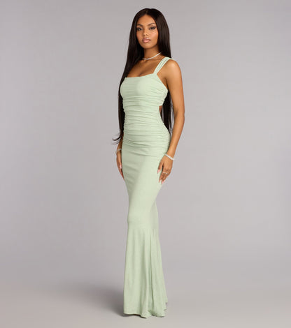 Aileen Glitter Knit Lace-Up Mermaid Dress