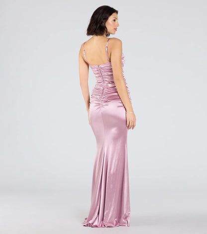 Shondra Sweetheart Applique Satin Mermaid Dress