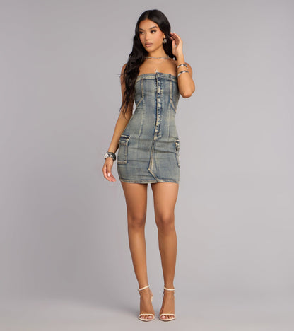So Electric Strapless Jean Denim Mini Dress