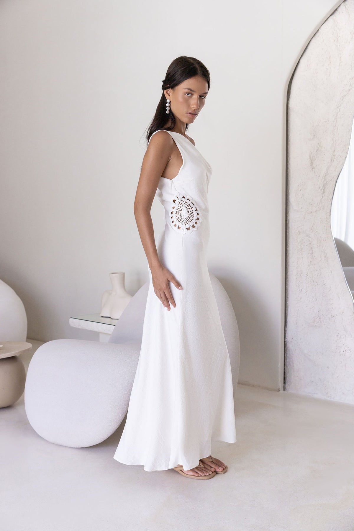 Moonlight Dancer Off Shoulder Maxi Dress Cream