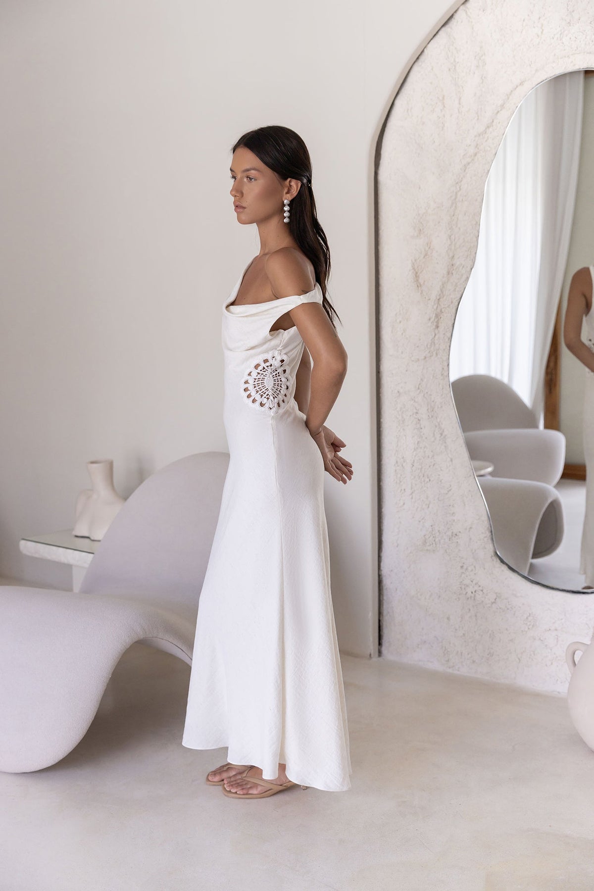 Moonlight Dancer Off Shoulder Maxi Dress Cream