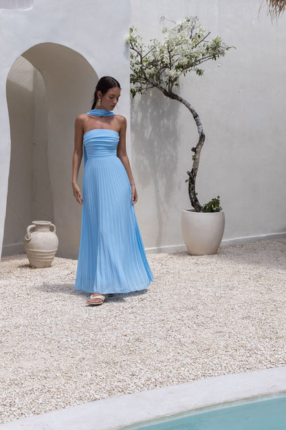 Rosewater Roads Strapless Maxi Dress Blue