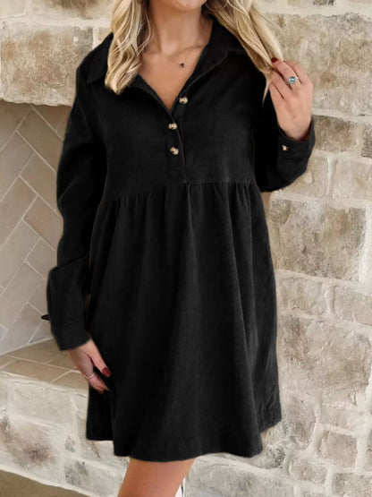 Casual Corduroy Button Detail Mini Dress