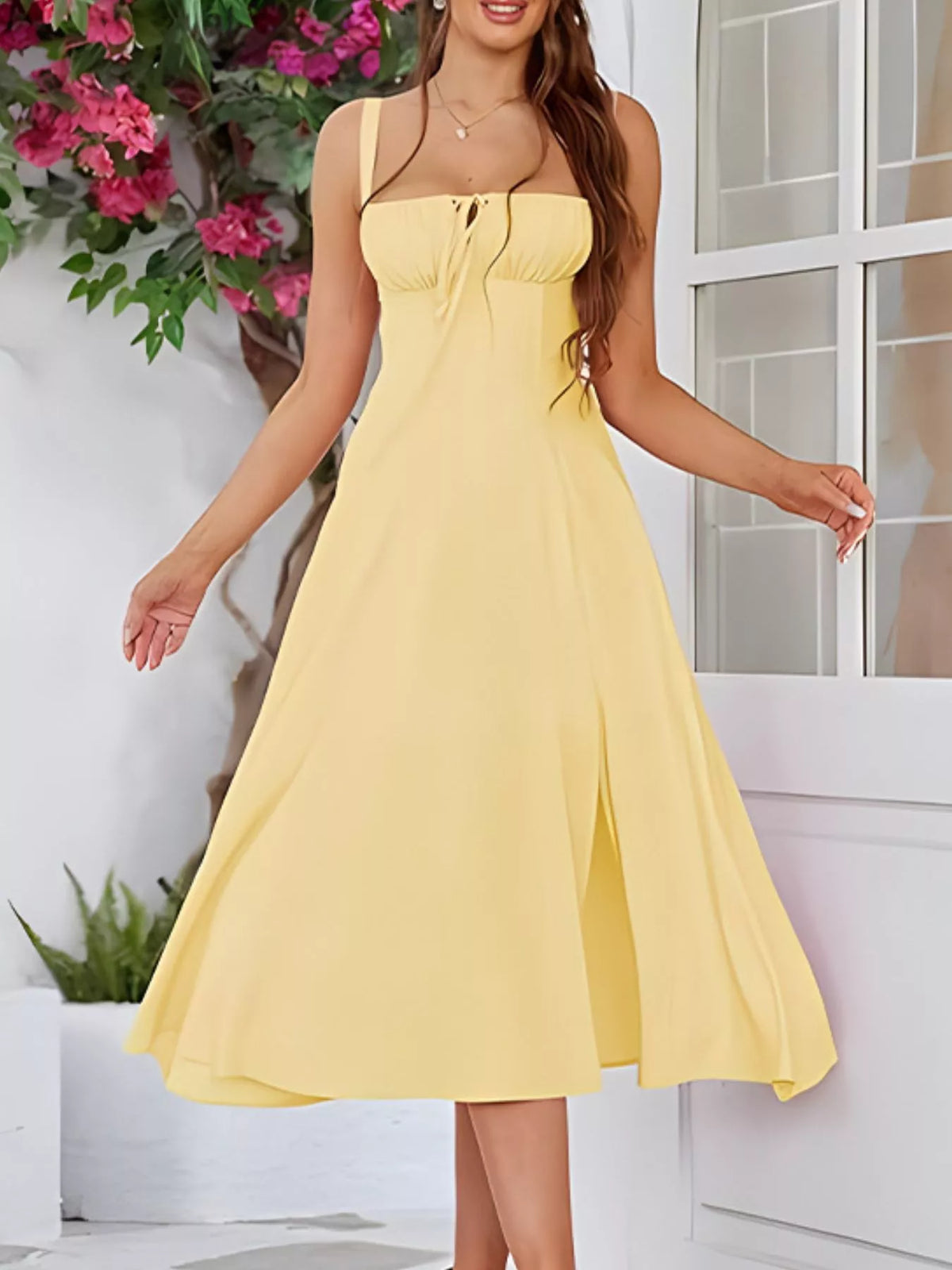 Tie-Front A-Line Midi Dress