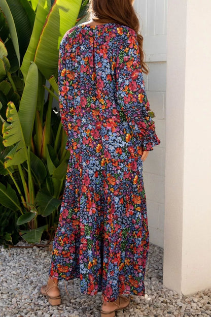 Floral Print Flounce Sleeve Dress