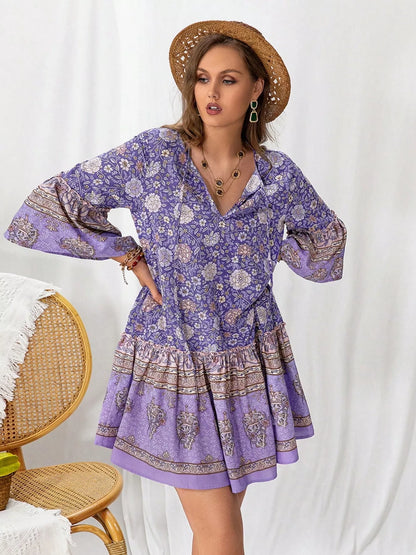 Plus Size Floral Print Ruffle Hem Mini Dress