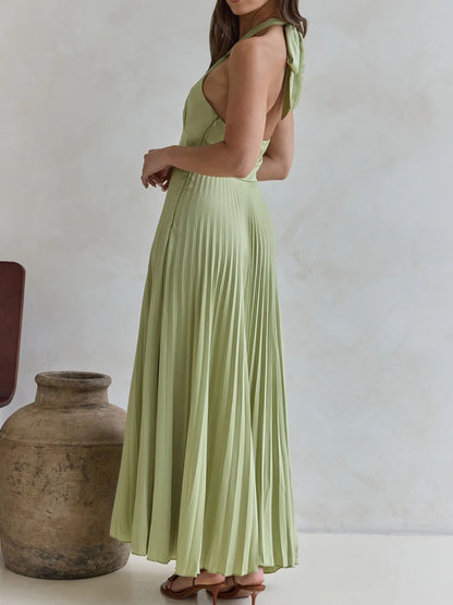 Halter Neck Pleated A-Line Dress