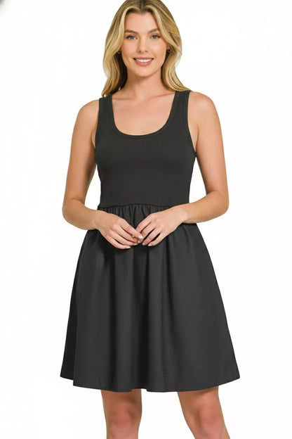 Zenana Combined Knit & Woven Midi Dress