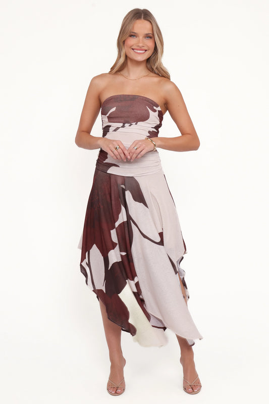Doreen Midi Dress - Brown Floral