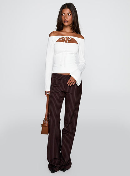 Kinkirk Flared Trousers Brown Pinstripe
