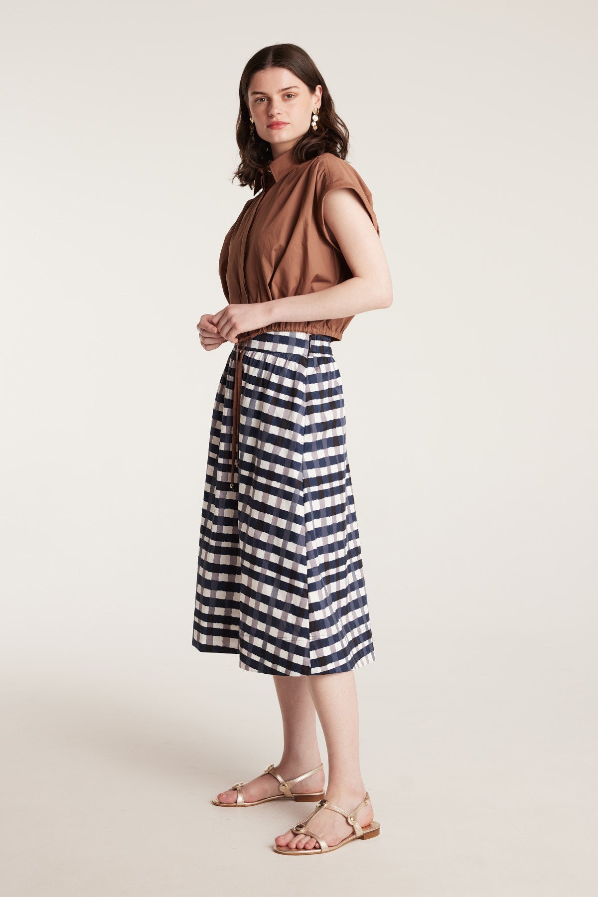 Gingham Cotton Skirt - Indigo