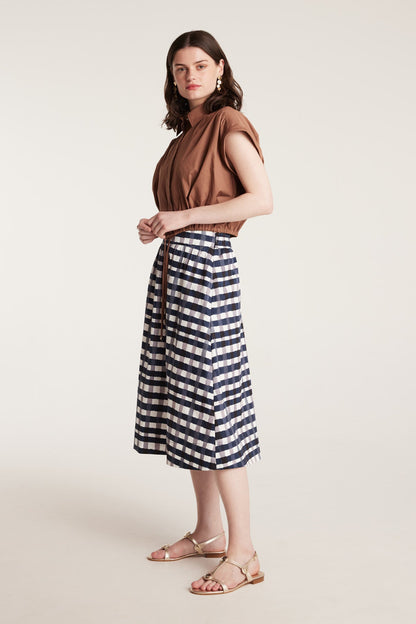 Gingham Cotton Skirt - Indigo