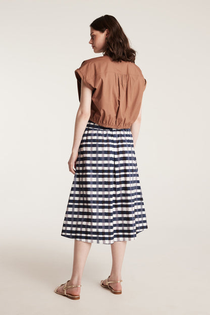 Gingham Cotton Skirt - Indigo