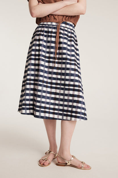 Gingham Cotton Skirt - Indigo