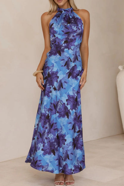 Floral Print Halter Neck Maxi Dress