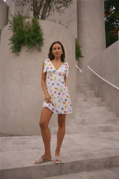 FORTUNATE ONE On Vacay Mini Dress Santorini Print