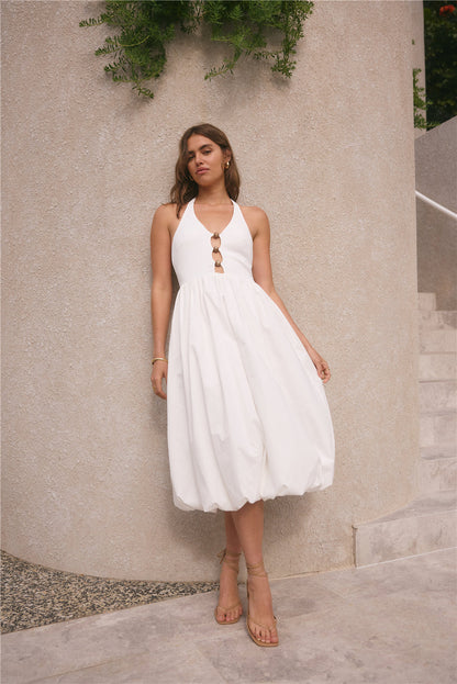 High Tide Halter Midi Dress White