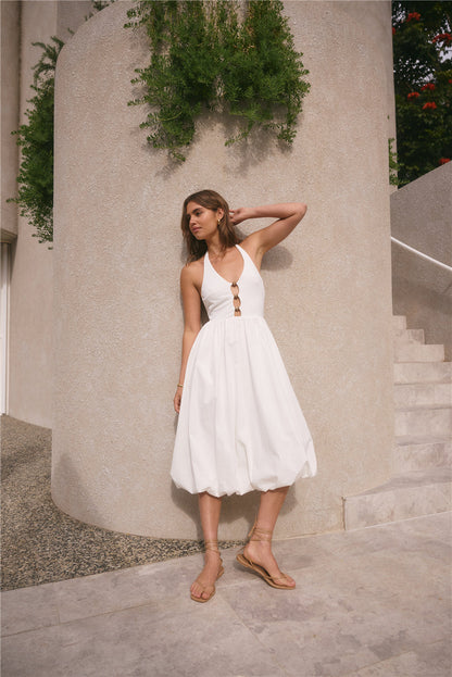 High Tide Halter Midi Dress White