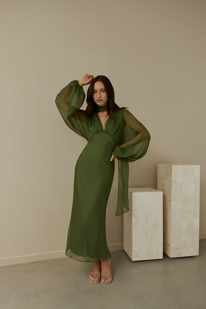 Our Nostalgia Long Sleeve Maxi Dress Green
