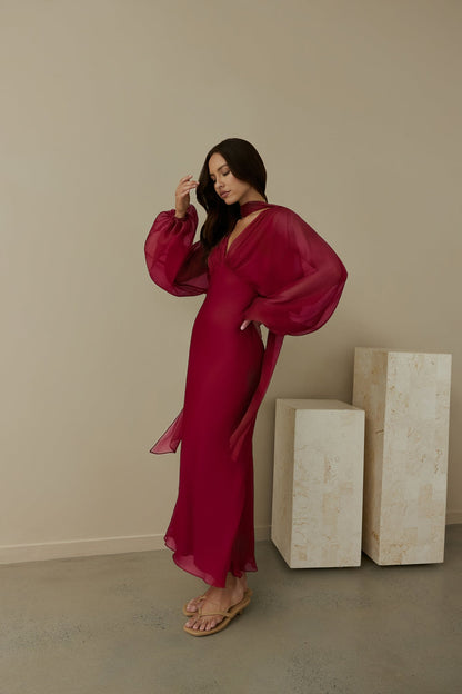 Our Nostalgia Long Sleeve Maxi Dress Burgundy