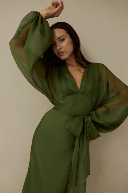 Our Nostalgia Long Sleeve Maxi Dress Green