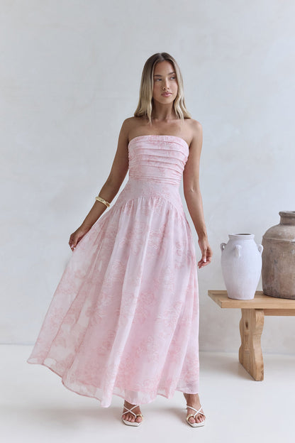 Cloud Kissed Paths Strapless Maxi Dress Pink