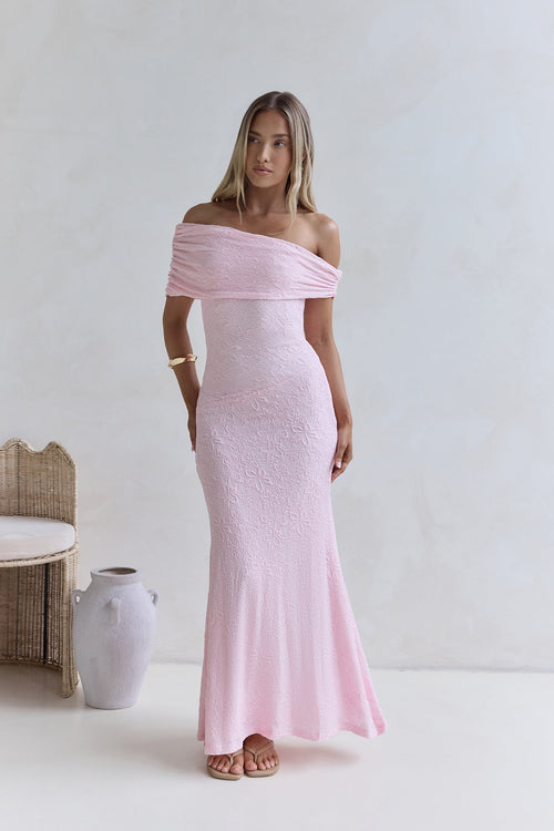 Sea And Selfies Off Shoulder Maxi Dress Pink