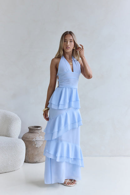 Path Of Fate Halter Maxi Dress Blue