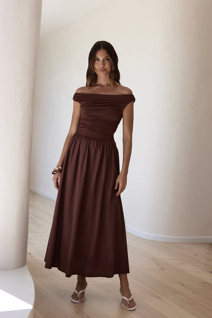 Days Of The Sun Off Shoulder Maxi Dress Chocolate